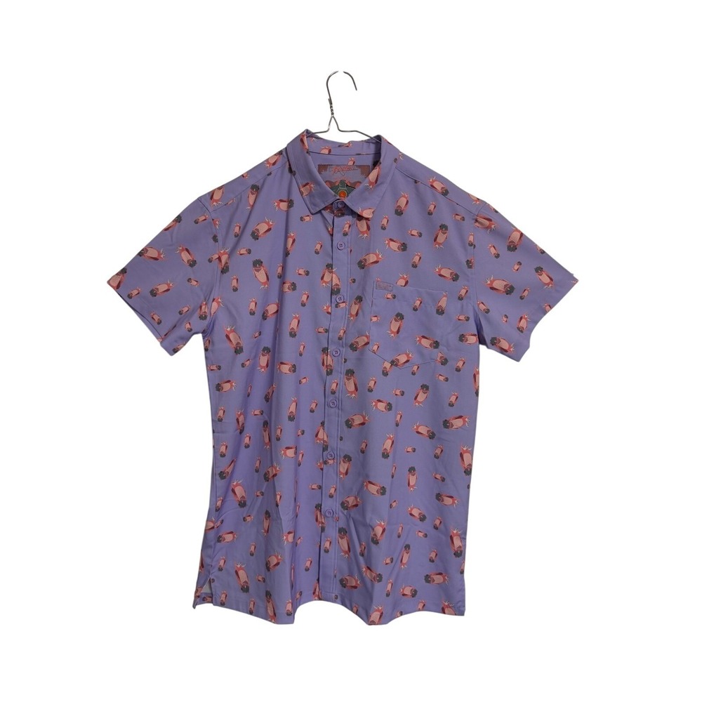 Retro Rifle Button Down Mens Large Purple NVG Night Vision Owl Short Sleeve